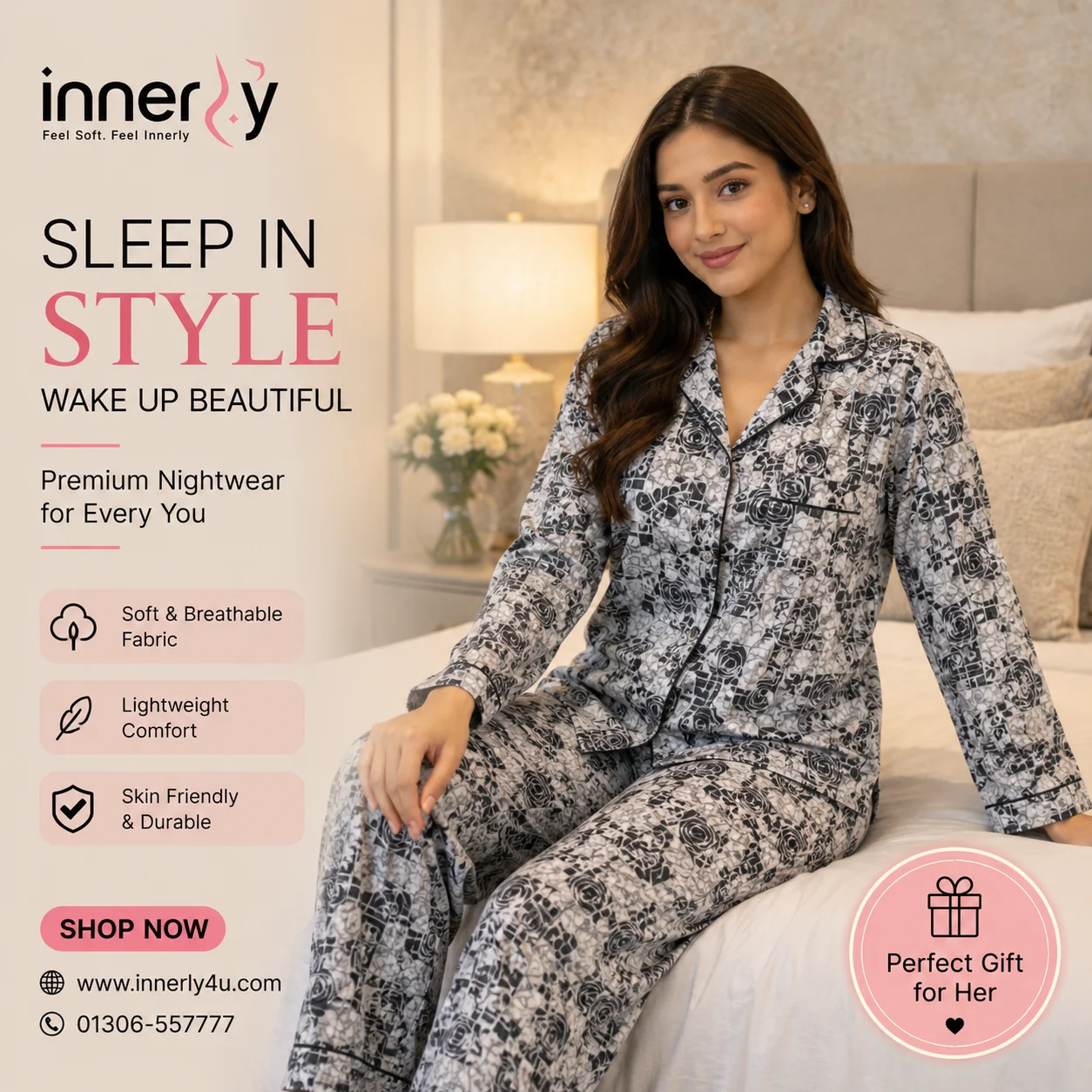 2 Part Printed Full Sleeve PJ Set - Dark Green